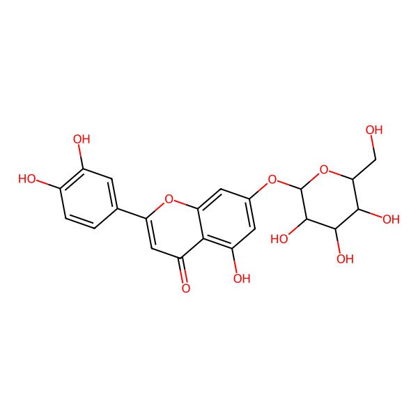 2D Structure of 2-(3,4-dihydroxyphenyl)-5-hydroxy-7-[(2S,3S,4S,5R,6R)-3,4,5-trihydroxy-6-(hydroxymethyl)oxan-2-yl]oxychromen-4-one