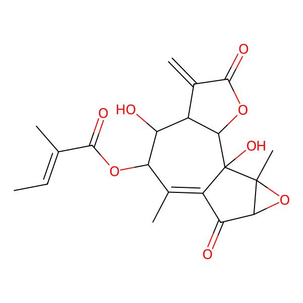 2D Structure of [(1R,2S,6R,7R,8R,12R,14S)-1,7-dihydroxy-9,14-dimethyl-5-methylidene-4,11-dioxo-3,13-dioxatetracyclo[8.4.0.02,6.012,14]tetradec-9-en-8-yl] (Z)-2-methylbut-2-enoate