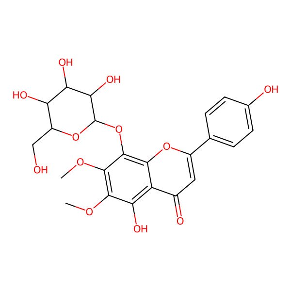 2D Structure of 5-hydroxy-2-(4-hydroxyphenyl)-6,7-dimethoxy-8-[(2S,3R,4S,5S,6R)-3,4,5-trihydroxy-6-(hydroxymethyl)oxan-2-yl]oxychromen-4-one