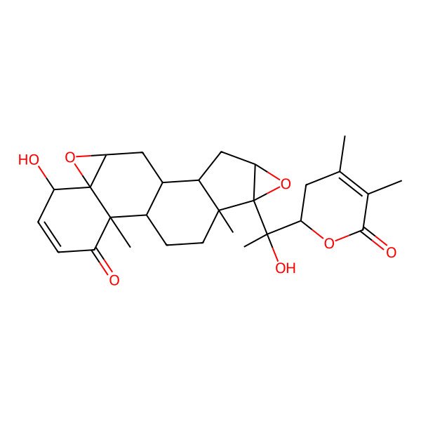 2D Structure of (1S,2R,6R,7R,9R,11R,12R,14R,16S,17S)-16-[(1R)-1-[(2S)-4,5-dimethyl-6-oxo-2,3-dihydropyran-2-yl]-1-hydroxyethyl]-6-hydroxy-2,17-dimethyl-8,15-dioxahexacyclo[9.8.0.02,7.07,9.012,17.014,16]nonadec-4-en-3-one