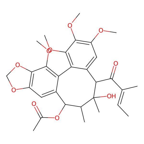 2D Structure of [(8S,9S,10S,11R)-9-hydroxy-3,4,5,19-tetramethoxy-9,10-dimethyl-8-[(Z)-2-methylbut-2-enoyl]-15,17-dioxatetracyclo[10.7.0.02,7.014,18]nonadeca-1(19),2,4,6,12,14(18)-hexaen-11-yl] acetate