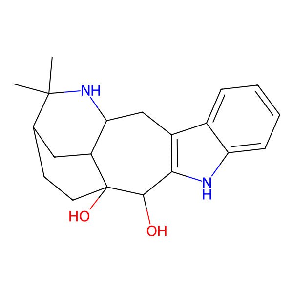 2D Structure of 20,20-Dimethyl-10,19-diazapentacyclo[14.2.2.03,11.04,9.013,18]icosa-3(11),4,6,8-tetraene-12,13-diol