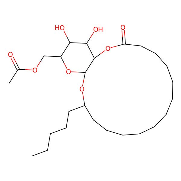 2D Structure of (20,21-Dihydroxy-3-oxo-15-pentyl-2,16,18-trioxabicyclo[15.4.0]henicosan-19-yl)methyl acetate