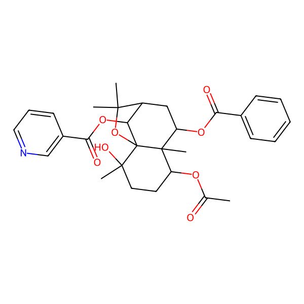 2D Structure of (5-Acetyloxy-7-benzoyloxy-2-hydroxy-2,6,10,10-tetramethyl-11-oxatricyclo[7.2.1.01,6]dodecan-12-yl) pyridine-3-carboxylate
