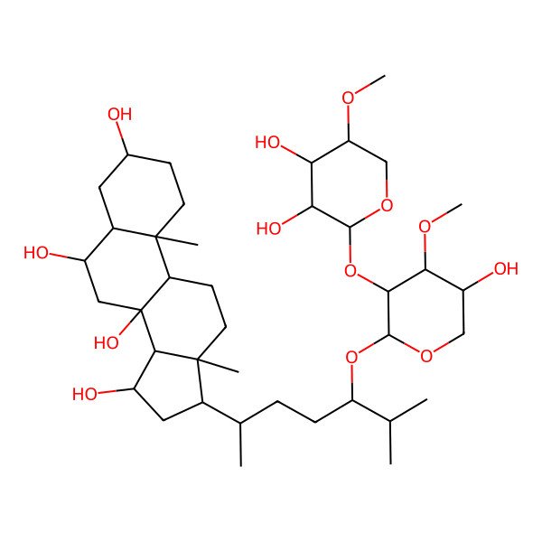 2D Structure of (3S,5S,6S,8S,9R,10S,13R,14S,15S,17R)-17-[(2R,5S)-5-[(2S,3R,4S,5R)-3-[(2S,3R,4R,5R)-3,4-dihydroxy-5-methoxyoxan-2-yl]oxy-5-hydroxy-4-methoxyoxan-2-yl]oxy-6-methylheptan-2-yl]-10,13-dimethyl-1,2,3,4,5,6,7,9,11,12,14,15,16,17-tetradecahydrocyclopenta[a]phenanthrene-3,6,8,15-tetrol