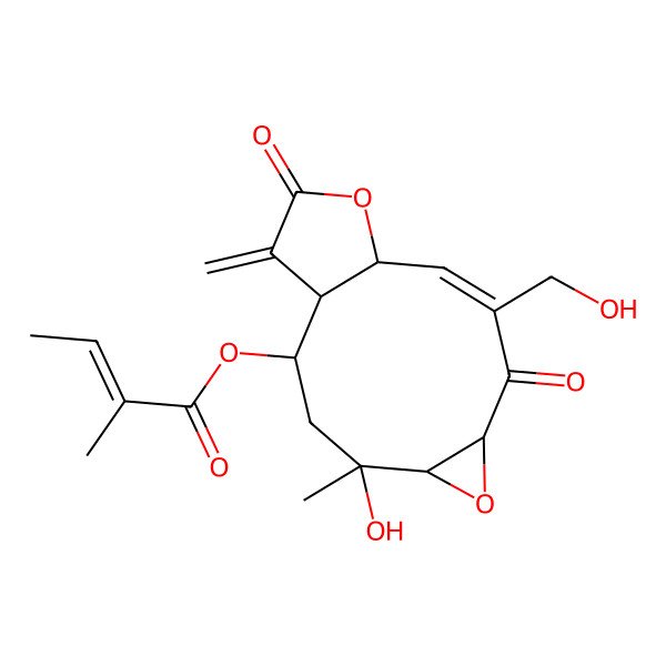 2D Structure of [(1S,2R,4R,5S,7S,9Z,11S)-4-hydroxy-9-(hydroxymethyl)-4-methyl-14-methylidene-8,13-dioxo-6,12-dioxatricyclo[9.3.0.05,7]tetradec-9-en-2-yl] (Z)-2-methylbut-2-enoate