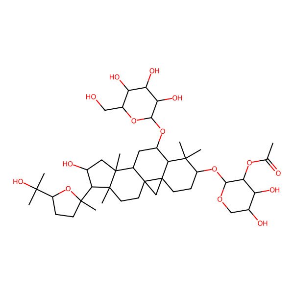 2D Structure of [(2S,3S,4S,5R)-4,5-dihydroxy-2-[[(1R,3S,6R,8R,9R,11R,12R,14S,15S,16S)-14-hydroxy-15-[(2S,5S)-5-(2-hydroxypropan-2-yl)-2-methyloxolan-2-yl]-7,7,12,16-tetramethyl-9-[(2R,3S,4R,5S,6R)-3,4,5-trihydroxy-6-(hydroxymethyl)oxan-2-yl]oxy-6-pentacyclo[9.7.0.01,3.03,8.012,16]octadecanyl]oxy]oxan-3-yl] acetate