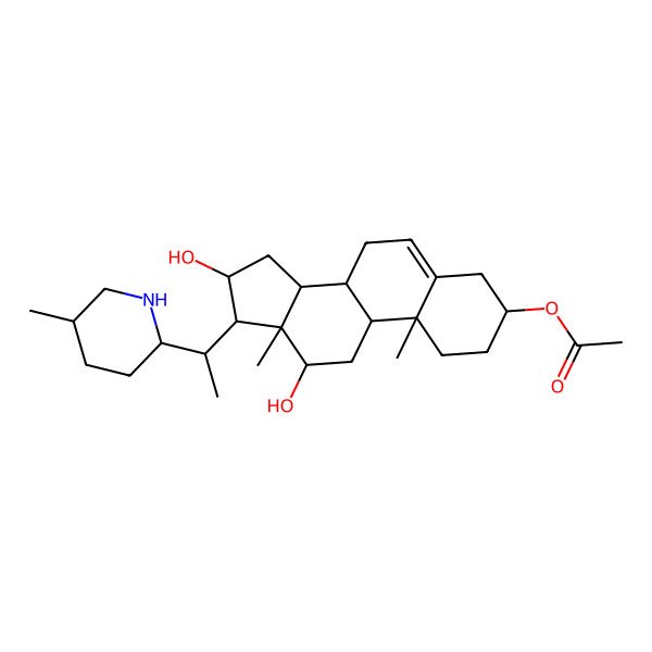 2D Structure of [(3S,8R,9S,10R,12S,13S,14R,16R,17R)-12,16-dihydroxy-10,13-dimethyl-17-[(1S)-1-[(2R,5S)-5-methylpiperidin-2-yl]ethyl]-2,3,4,7,8,9,11,12,14,15,16,17-dodecahydro-1H-cyclopenta[a]phenanthren-3-yl] acetate