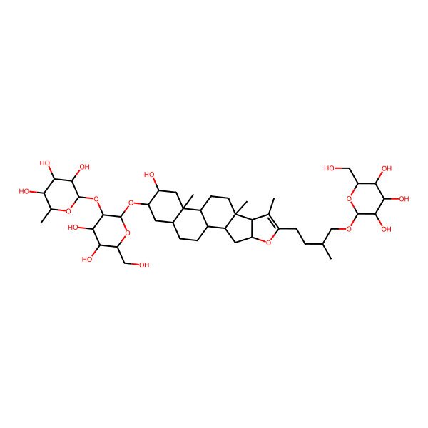 2D Structure of beta-D-Glucopyranoside, (2alpha,3beta,5alpha,25S)-26-(beta-D-glucopyranosyloxy)-2-hydroxyfurost-20(22)-en-3-yl 2-O-(6-deoxy-alpha-L-mannopyranosyl)-
