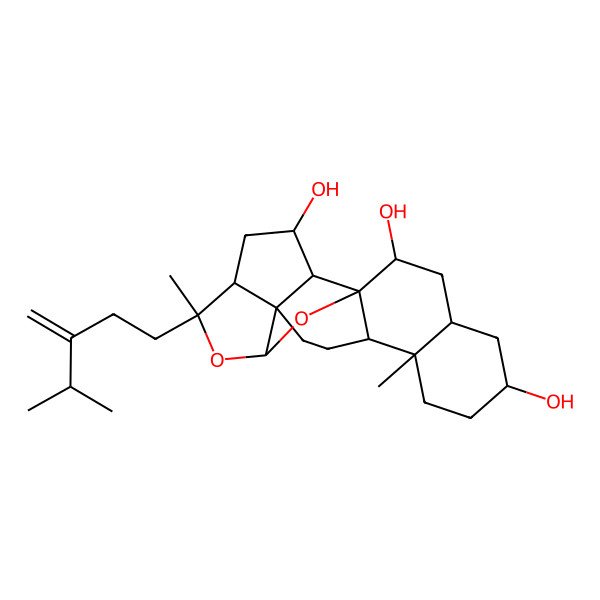 2D Structure of 5,14-Dimethyl-5-(4-methyl-3-methylidenepentyl)-2,4-dioxahexacyclo[11.8.0.01,9.03,10.06,10.014,19]henicosane-8,17,21-triol