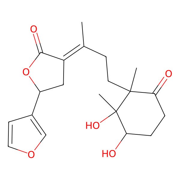 2D Structure of (3E,5R)-3-[4-[(1R,2R,3R)-2,3-dihydroxy-1,2-dimethyl-6-oxocyclohexyl]butan-2-ylidene]-5-(furan-3-yl)oxolan-2-one