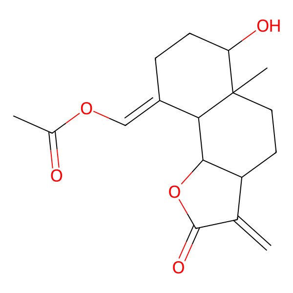 2D Structure of (6-Hydroxy-5a-methyl-3-methylidene-2-oxo-3a,4,5,6,7,8,9a,9b-octahydrobenzo[g][1]benzofuran-9-ylidene)methyl acetate