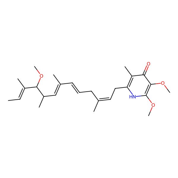 2D Structure of 2,3-dimethoxy-6-(10-methoxy-3,7,9,11-tetramethyltrideca-2,5,7,11-tetraenyl)-5-methyl-1H-pyridin-4-one