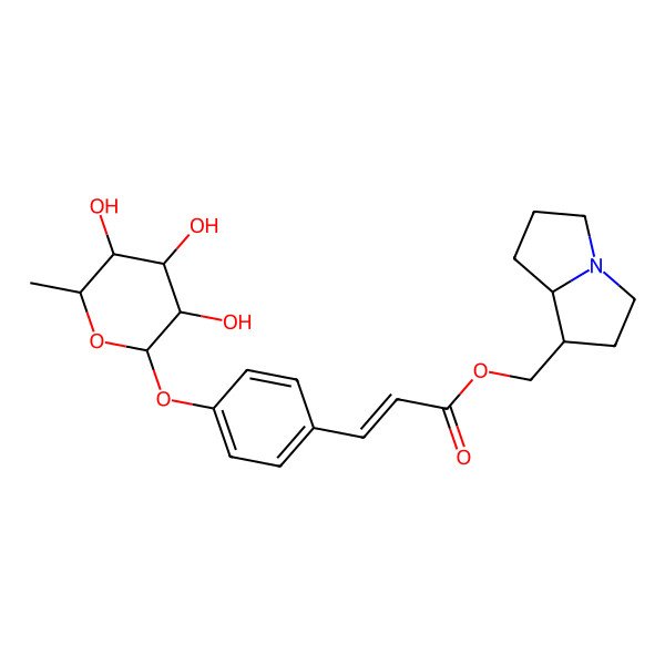 2D Structure of 2,3,5,6,7,8-hexahydro-1H-pyrrolizin-1-ylmethyl 3-[4-(3,4,5-trihydroxy-6-methyloxan-2-yl)oxyphenyl]prop-2-enoate