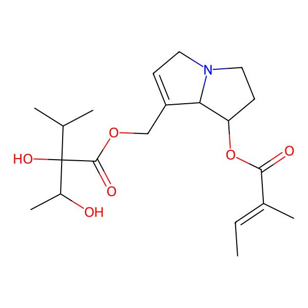 2D Structure of [(7R)-7-[(E)-2-methylbut-2-enoyl]oxy-5,6,7,8-tetrahydro-3H-pyrrolizin-1-yl]methyl (2S)-2-hydroxy-2-[(1S)-1-hydroxyethyl]-3-methylbutanoate