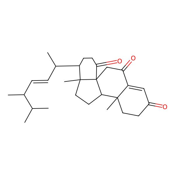 2D Structure of (1R,9R,10R,13R,14R)-14-[(E,2S,5R)-5,6-dimethylhept-3-en-2-yl]-9,13-dimethyltetracyclo[8.7.0.01,13.04,9]heptadec-4-ene-3,6,17-trione