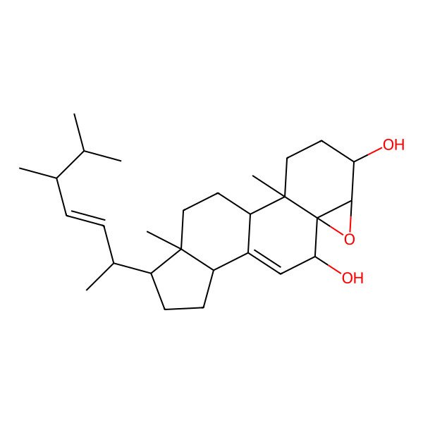 2D Structure of 15-(5,6-Dimethylhept-3-en-2-yl)-2,16-dimethyl-7-oxapentacyclo[9.7.0.02,8.06,8.012,16]octadec-10-ene-5,9-diol
