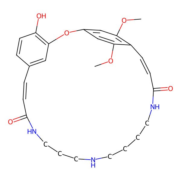 2D Structure of (8E,22E)-4-hydroxy-25,28-dimethoxy-2-oxa-11,15,20-triazatricyclo[22.2.2.13,7]nonacosa-1(27),3,5,7(29),8,22,24(28),25-octaene-10,21-dione