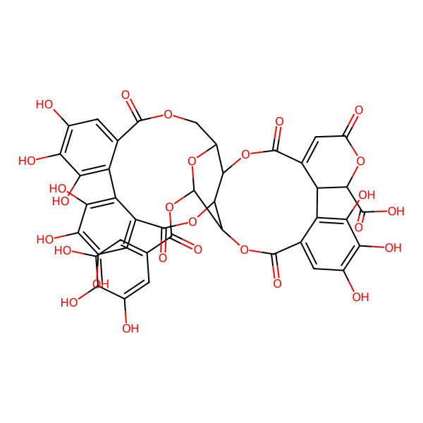 2D Structure of (1R,3S,4R,13R,14S,21R,22S)-9,10,11,27,28,29,32,33,34-nonahydroxy-6,16,19,24,37-pentaoxo-3-(3,4,5-trihydroxybenzoyl)oxy-2,5,15,20,23,38-hexaoxaheptacyclo[19.18.0.04,22.07,12.013,18.025,30.031,36]nonatriaconta-7,9,11,17,25,27,29,31,33,35-decaene-14-carboxylic acid