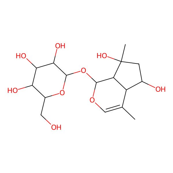 2D Structure of (2S,3R,4S,5S,6R)-2-[[(1S,4aS,5R,7S,7aS)-5,7-dihydroxy-4,7-dimethyl-4a,5,6,7a-tetrahydro-1H-cyclopenta[c]pyran-1-yl]oxy]-6-(hydroxymethyl)oxane-3,4,5-triol