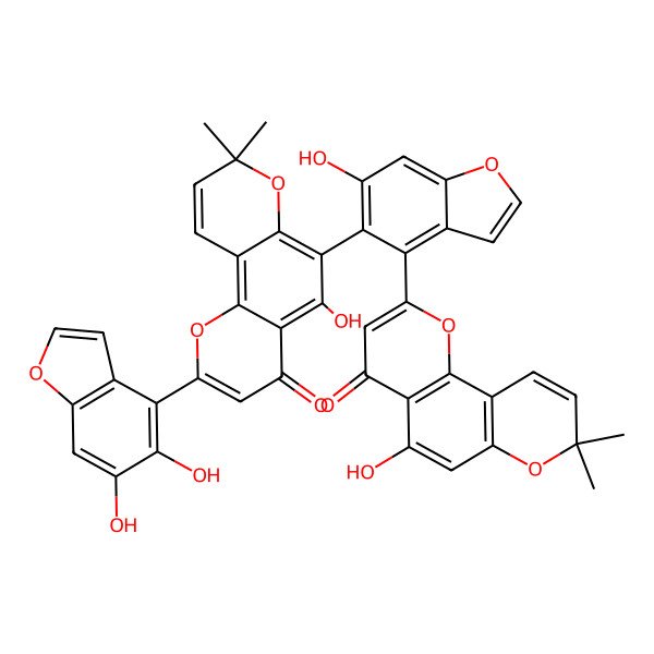 2D Structure of 2-(5,6-Dihydroxy-1-benzofuran-4-yl)-5-hydroxy-6-[6-hydroxy-4-(5-hydroxy-8,8-dimethyl-4-oxopyrano[2,3-h]chromen-2-yl)-1-benzofuran-5-yl]-8,8-dimethylpyrano[2,3-h]chromen-4-one