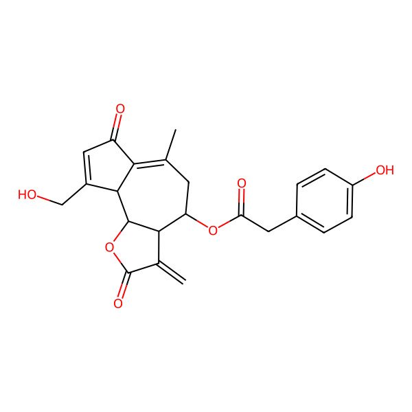 2D Structure of [(3aS,4S,9aS,9bR)-9-(hydroxymethyl)-6-methyl-3-methylidene-2,7-dioxo-4,5,9a,9b-tetrahydro-3aH-azuleno[4,5-b]furan-4-yl] 2-(4-hydroxyphenyl)acetate
