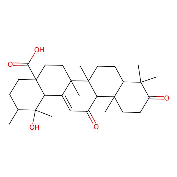 2D Structure of 1-Hydroxy-1,2,6a,6b,9,9,12a-heptamethyl-10,13-dioxo-2,3,4,5,6,6a,7,8,8a,11,12,14b-dodecahydropicene-4a-carboxylic acid 2D Structure of 1-Hydroxy-1,2,6a,6b,9,9,12a-heptamethyl-10,13-dioxo-2,3,4,5,6,6a,7,8,8a,11,12,14b-dodecahydropicene-4a-carboxylic acid