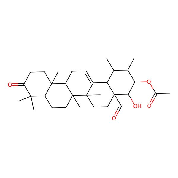 2D Structure of [(1R,2S,3R,4S,4aS,6aR,6aS,6bR,8aR,12aR,14bS)-4a-formyl-4-hydroxy-1,2,6a,6b,9,9,12a-heptamethyl-10-oxo-1,2,3,4,5,6,6a,7,8,8a,11,12,13,14b-tetradecahydropicen-3-yl] acetate