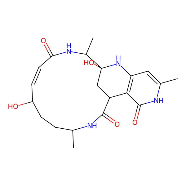 2D Structure of 1,7-Dihydroxy-2,10,17-trimethyl-3,11,16,20-tetrazatricyclo[11.7.1.014,19]henicosa-5,14(19),17-triene-4,12,15-trione