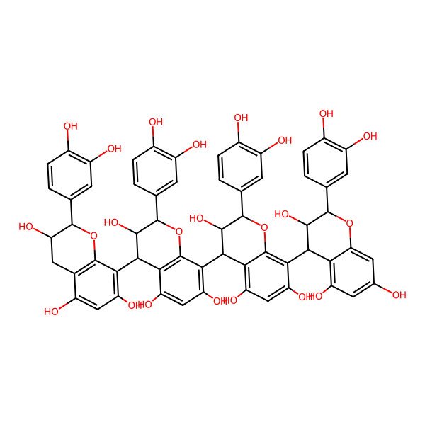 2D Structure of 2-(3,4-dihydroxyphenyl)-4-[2-(3,4-dihydroxyphenyl)-4-[2-(3,4-dihydroxyphenyl)-3,5,7-trihydroxy-3,4-dihydro-2H-chromen-8-yl]-3,5,7-trihydroxy-3,4-dihydro-2H-chromen-8-yl]-8-[2-(3,4-dihydroxyphenyl)-3,5,7-trihydroxy-3,4-dihydro-2H-chromen-4-yl]-3,4-dihydro-2H-chromene-3,5,7-triol