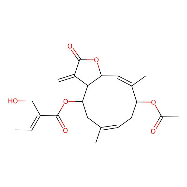 2D Structure of (9-Acetyloxy-6,10-dimethyl-3-methylidene-2-oxo-3a,4,5,8,9,11a-hexahydrocyclodeca[b]furan-4-yl) 2-(hydroxymethyl)but-2-enoate