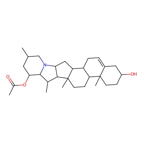 2D Structure of (7-Hydroxy-10,14,16,20-tetramethyl-22-azahexacyclo[12.10.0.02,11.05,10.015,23.017,22]tetracos-4-en-18-yl) acetate