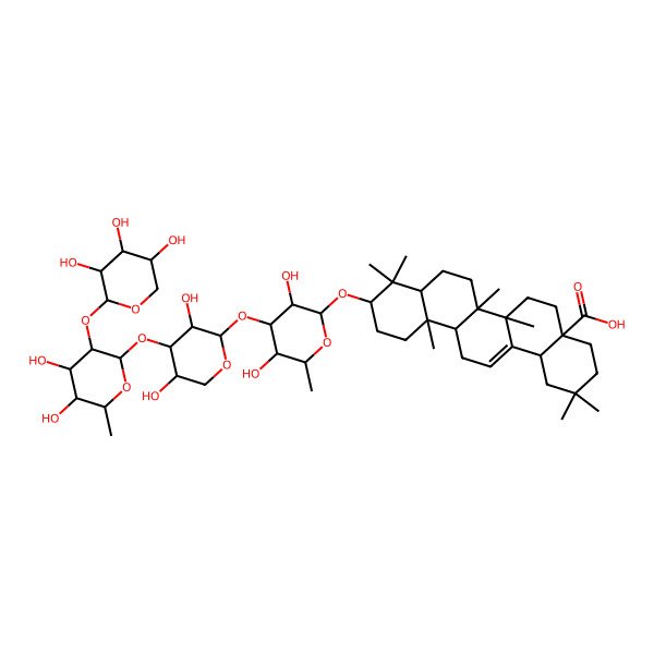 2D Structure of 10-[4-[4-[4,5-Dihydroxy-6-methyl-3-(3,4,5-trihydroxyoxan-2-yl)oxyoxan-2-yl]oxy-3,5-dihydroxyoxan-2-yl]oxy-3,5-dihydroxy-6-methyloxan-2-yl]oxy-2,2,6a,6b,9,9,12a-heptamethyl-1,3,4,5,6,6a,7,8,8a,10,11,12,13,14b-tetradecahydropicene-4a-carboxylic acid