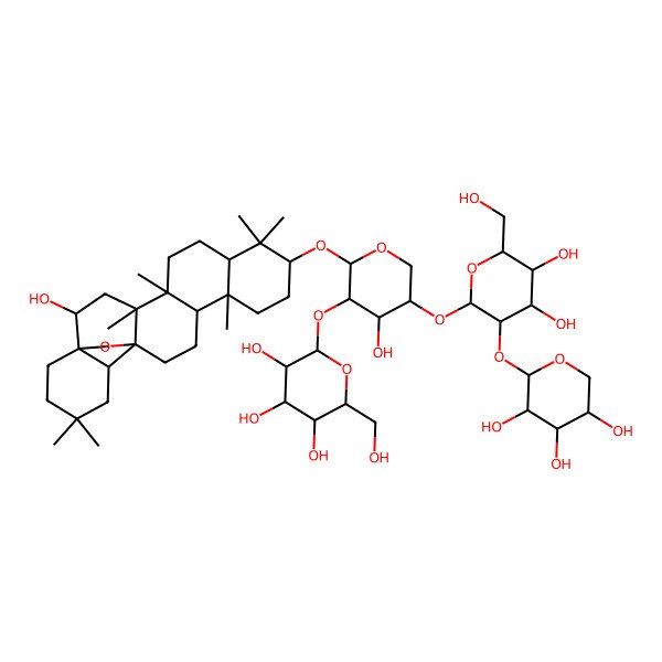 2D Structure of 2-[5-[4,5-Dihydroxy-6-(hydroxymethyl)-3-(3,4,5-trihydroxyoxan-2-yl)oxyoxan-2-yl]oxy-4-hydroxy-2-[(2-hydroxy-4,5,9,9,13,20,20-heptamethyl-24-oxahexacyclo[15.5.2.01,18.04,17.05,14.08,13]tetracosan-10-yl)oxy]oxan-3-yl]oxy-6-(hydroxymethyl)oxane-3,4,5-triol