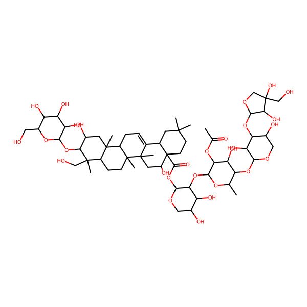 2D Structure of [3-[3-Acetyloxy-5-[4-[3,4-dihydroxy-4-(hydroxymethyl)oxolan-2-yl]oxy-3,5-dihydroxyoxan-2-yl]oxy-4-hydroxy-6-methyloxan-2-yl]oxy-4,5-dihydroxyoxan-2-yl] 5,11-dihydroxy-9-(hydroxymethyl)-2,2,6a,6b,9,12a-hexamethyl-10-[3,4,5-trihydroxy-6-(hydroxymethyl)oxan-2-yl]oxy-1,3,4,5,6,6a,7,8,8a,10,11,12,13,14b-tetradecahydropicene-4a-carboxylate