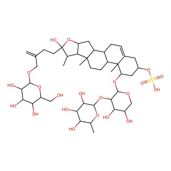 2D Structure of [(1S,2S,4S,6R,7S,8R,9S,12S,13R,14R,16R)-14-[(2S,3R,4S,5S)-4,5-dihydroxy-3-[(2S,3R,4R,5R,6S)-3,4,5-trihydroxy-6-methyloxan-2-yl]oxyoxan-2-yl]oxy-6-hydroxy-7,9,13-trimethyl-6-[3-[[(2R,3R,4S,5S,6R)-3,4,5-trihydroxy-6-(hydroxymethyl)oxan-2-yl]oxymethyl]but-3-enyl]-5-oxapentacyclo[10.8.0.02,9.04,8.013,18]icos-18-en-16-yl] hydrogen sulfate