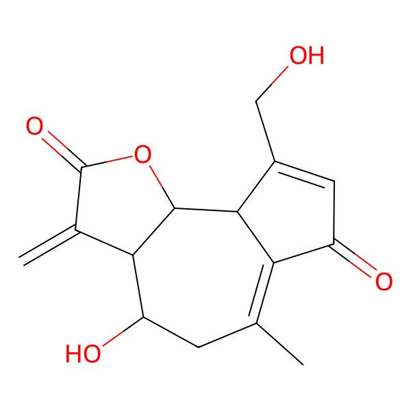 2D Structure of (3aR,4S,9aR,9bR)-4-hydroxy-9-(hydroxymethyl)-6-methyl-3-methylidene-4,5,9a,9b-tetrahydro-3aH-azuleno[4,5-b]furan-2,7-dione