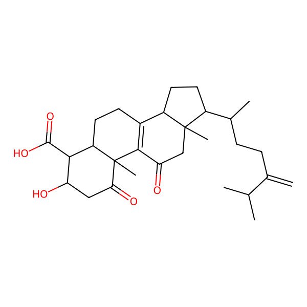 2D Structure of 3-hydroxy-10,13-dimethyl-17-(6-methyl-5-methylideneheptan-2-yl)-1,11-dioxo-3,4,5,6,7,12,14,15,16,17-decahydro-2H-cyclopenta[a]phenanthrene-4-carboxylic acid