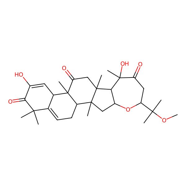2D Structure of (1S,2S,4R,6S,9R,10R,11R,14R,15R)-9,17-dihydroxy-6-(2-methoxypropan-2-yl)-2,9,11,14,19,19-hexamethyl-5-oxapentacyclo[12.8.0.02,11.04,10.015,20]docosa-16,20-diene-8,13,18-trione
