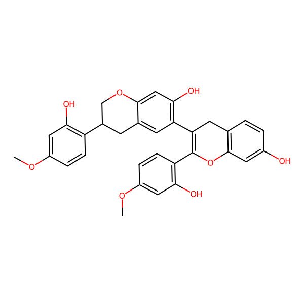 2D Structure of 3-[(3R)-7-hydroxy-3-(2-hydroxy-4-methoxyphenyl)-3,4-dihydro-2H-chromen-6-yl]-2-(2-hydroxy-4-methoxyphenyl)-4H-chromen-7-ol