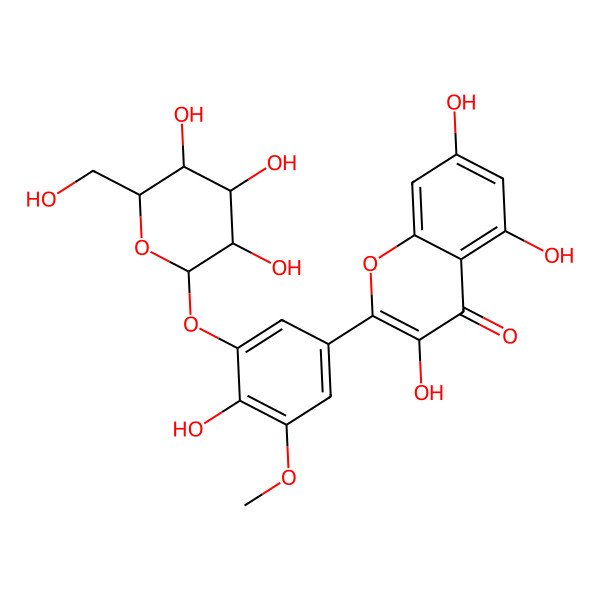 2D Structure of 3,5,7-trihydroxy-2-[4-hydroxy-3-methoxy-5-[(2S,4S,6R)-3,4,5-trihydroxy-6-(hydroxymethyl)oxan-2-yl]oxyphenyl]chromen-4-one