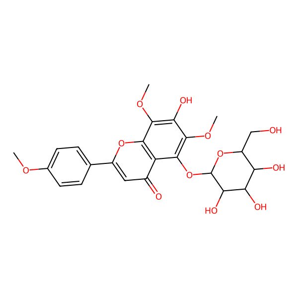 2D Structure of 7-hydroxy-6,8-dimethoxy-2-(4-methoxyphenyl)-5-[(2S,3S,4S,5S,6R)-3,4,5-trihydroxy-6-(hydroxymethyl)oxan-2-yl]oxychromen-4-one