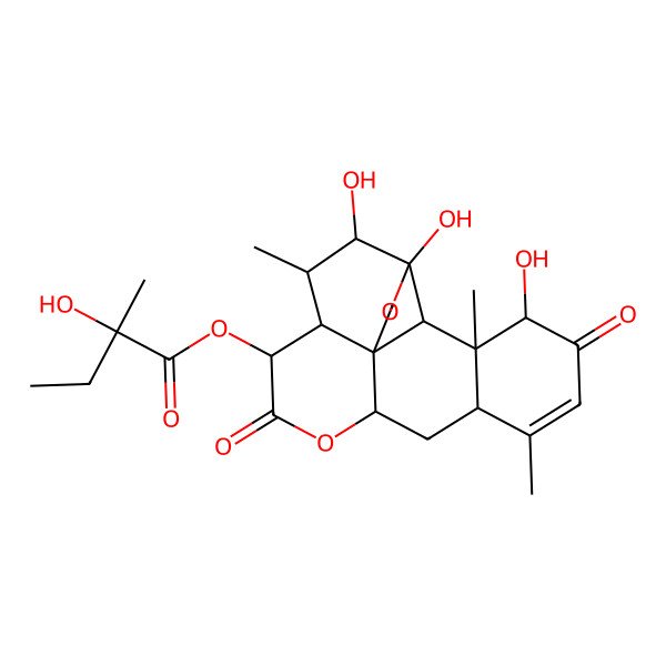 2D Structure of (4,5,17-Trihydroxy-6,14,18-trimethyl-9,16-dioxo-3,10-dioxapentacyclo[9.8.0.01,7.04,19.013,18]nonadec-14-en-8-yl) 2-hydroxy-2-methylbutanoate
