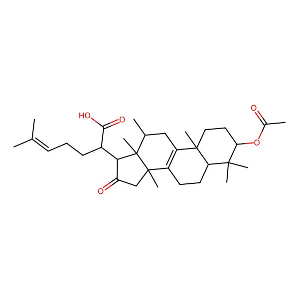 2D Structure of (2R)-2-[(14R)-3-acetyloxy-4,4,10,12,13,14-hexamethyl-16-oxo-1,2,3,5,6,7,11,12,15,17-decahydrocyclopenta[a]phenanthren-17-yl]-6-methylhept-5-enoic acid
