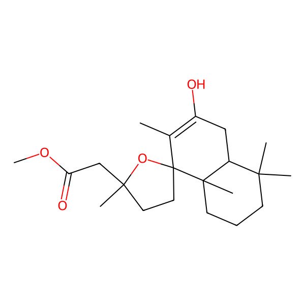2D Structure of methyl 2-(6-hydroxy-2',4,4,7,8a-pentamethylspiro[2,3,4a,5-tetrahydro-1H-naphthalene-8,5'-oxolane]-2'-yl)acetate