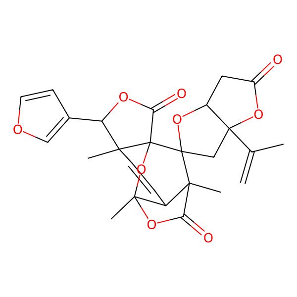 2D Structure of 4-(furan-3-yl)-5,9,12-trimethyl-6'a-prop-1-en-2-ylspiro[3,10,14-trioxatetracyclo[7.4.1.01,5.08,12]tetradec-6-ene-13,5'-3a,6-dihydro-3H-furo[3,2-b]furan]-2,2',11-trione