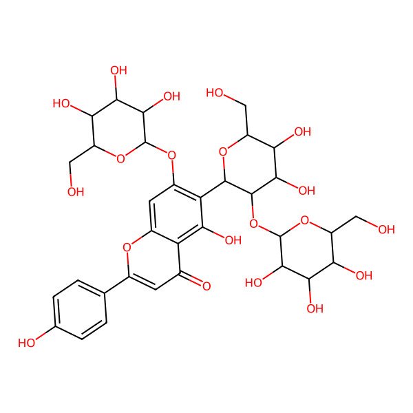 2D Structure of 6-[(2S,3R,4S,5S,6R)-4,5-dihydroxy-6-(hydroxymethyl)-3-[(2S,3R,4S,5S,6R)-3,4,5-trihydroxy-6-(hydroxymethyl)oxan-2-yl]oxyoxan-2-yl]-5-hydroxy-2-(4-hydroxyphenyl)-7-[(2S,3R,4S,5S,6R)-3,4,5-trihydroxy-6-(hydroxymethyl)oxan-2-yl]oxychromen-4-one