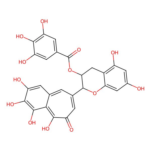 2D Structure of [(2R,3R)-5,7-dihydroxy-2-(2,3,4,5-tetrahydroxy-6-oxobenzo[7]annulen-8-yl)-3,4-dihydro-2H-chromen-3-yl] 3,4,5-trihydroxybenzoate