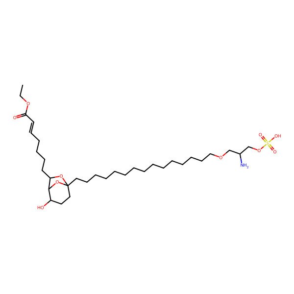 2D Structure of ethyl (E)-7-[(1R,7R)-5-[15-(2-amino-3-sulfooxypropoxy)pentadecyl]-2-hydroxy-6,8-dioxabicyclo[3.2.1]octan-7-yl]hept-2-enoate