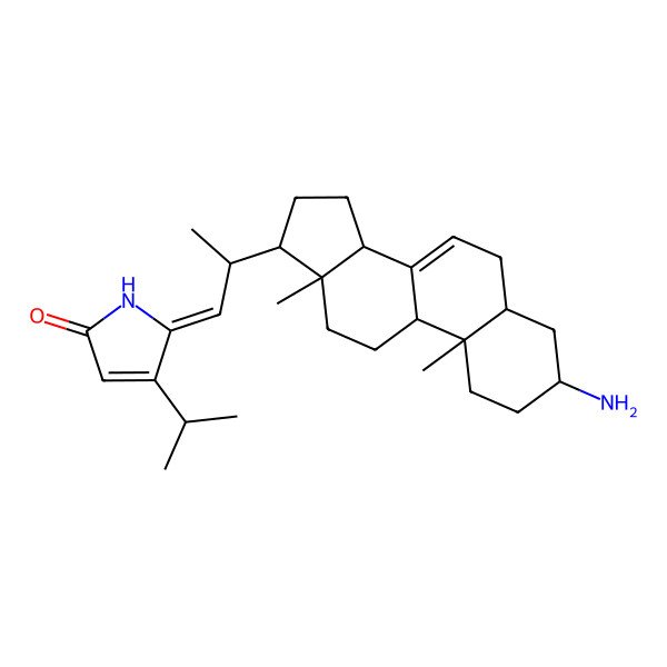 2D Structure of (5Z)-5-[(2R)-2-[(3R,5S,9R,10S,13R,14R,17R)-3-amino-10,13-dimethyl-2,3,4,5,6,9,11,12,14,15,16,17-dodecahydro-1H-cyclopenta[a]phenanthren-17-yl]propylidene]-4-propan-2-ylpyrrol-2-one